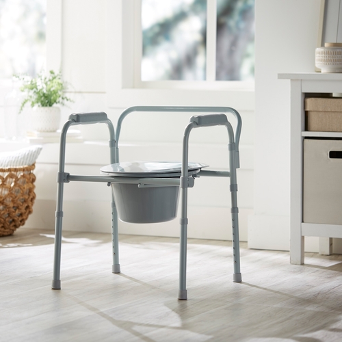 MON1073633CS - McKesson - Commode Chair Fixed Arm Steel Frame Steel Back Bar / Seat Lid Back 15.5 to 21.75", 4 EA/CS