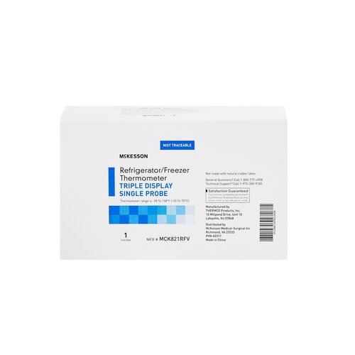 MON1074438EA - McKesson - Digital Refrigerator / Freezer Thermometer with Alarm Fahrenheit / Celsius -58&deg; to +158&deg;F (-50&deg; to +70&deg;C) Glycol Bottle Probe Multiple Mounting Options Battery Operated, 1/EA