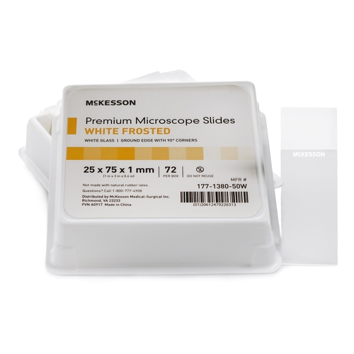 MON1082077BX - McKesson - McKesson Microscope Slide 25 X 75 X 1 mm White Frosted End, 72/BX