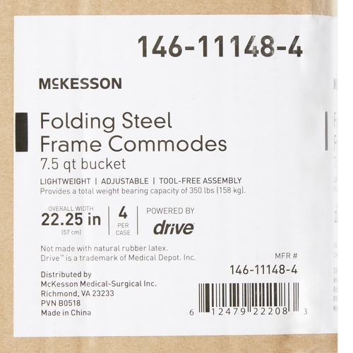 MON1088075CS - McKesson - Commode Chair Fixed Arm Steel Frame Seat Lid Back 16.6 to 22.5", 4 EA/CS