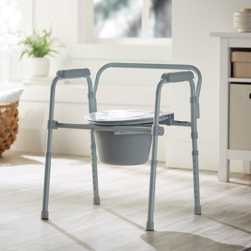 MON1088075CS - McKesson - Commode Chair Fixed Arm Steel Frame Seat Lid Back 16.6 to 22.5", 4 EA/CS