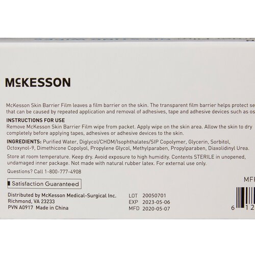MON1088820BX - McKesson - McKesson Skin Barrier Wipe Individual Packet 2.4 x 2.4" Sterile, 25/BX
