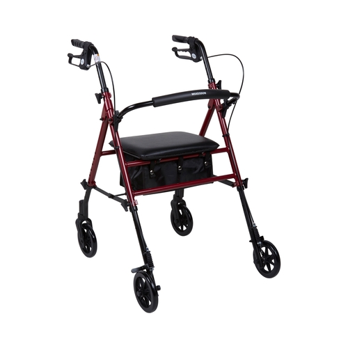 MON1095248EA - McKesson - 4 Wheel Rollator Red Adjustable Height Aluminum Frame, 1/ EA