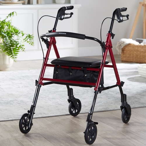 MON1095248EA - McKesson - 4 Wheel Rollator Red Adjustable Height Aluminum Frame, 1/ EA