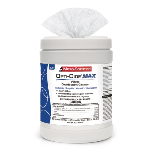 MON1100339CT - Micro Scientific Industries - Micro Scientific Industries Opti-Cide Max Surface Disinfectant Cleaner Premoistened Alcohol Based Wipe 160 Count Canister Disposable Alcohol Scent NonSterile, 1/CT