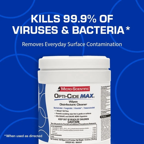 MON1100339CT - Micro Scientific Industries - Micro Scientific Industries Opti-Cide Max Surface Disinfectant Cleaner Premoistened Alcohol Based Wipe 160 Count Canister Disposable Alcohol Scent NonSterile, 1/CT