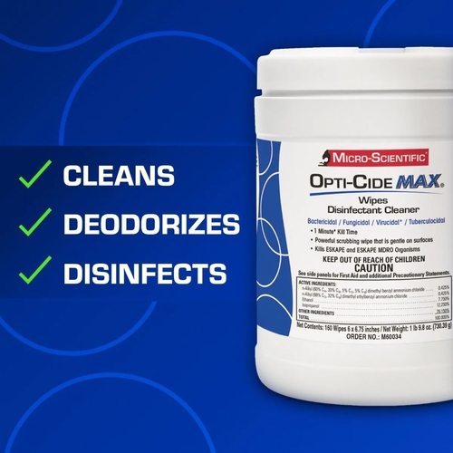 MON1100339CT - Micro Scientific Industries - Micro Scientific Industries Opti-Cide Max Surface Disinfectant Cleaner Premoistened Alcohol Based Wipe 160 Count Canister Disposable Alcohol Scent NonSterile, 1/CT