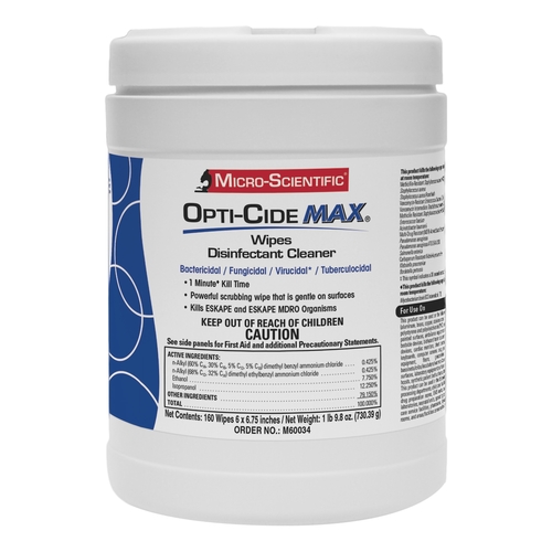MON1100339CT - Micro Scientific Industries - Micro Scientific Industries Opti-Cide Max Surface Disinfectant Cleaner Premoistened Alcohol Based Wipe 160 Count Canister Disposable Alcohol Scent NonSterile, 1/CT