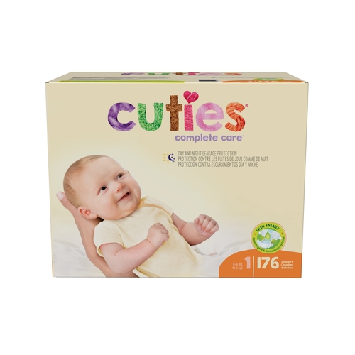 MON1102736CS - First Quality - Baby Diaper Cuties&reg; Complete Care Tab Closure Size 1 Disposable Heavy Absorbency, 176/CS