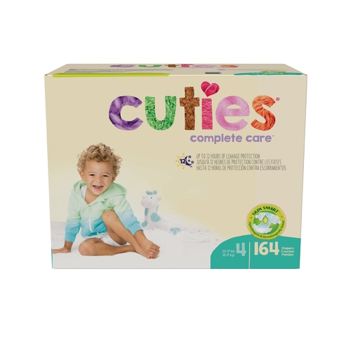 MON1102739CS - First Quality - Baby Diaper Cuties&reg; Complete Care Tab Closure Size 4 Disposable Heavy Absorbency, 164/CS