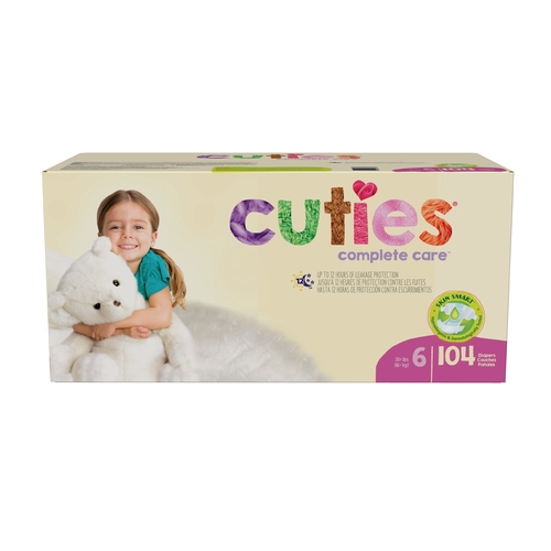 MON1102741CS - First Quality - Baby Diaper Cuties&reg; Complete Care Tab Closure Size 6 Disposable Heavy Absorbency, 104/CS