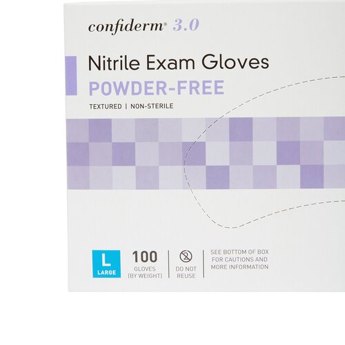 MON1107942CS - McKesson - McKesson Exam Glove Confiderm 3.0 Large NonSterile Nitrile Standard Cuff Length Textured Fingertips Blue Not Chemo Approved, 100/BX, 10BX/CS