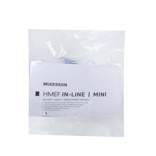 MON1109626CS - McKesson - McKesson Heat and Moisture Exchanger with Filter 29.2 mg H2O / L @ VT 500 mL 2.5 cm H20 @ 30 LPM