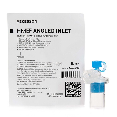 MON1109631CS - McKesson - McKesson Heat and Moisture Exchanger with Filter 28 mg H2O / L @ VT 20 mL 1.25 cm H20 @ 5 LPM