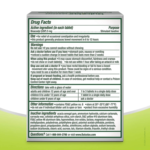 MON1111611BX - Sanofi Pasteur - Laxative Dulcolax&reg; Tablet 25 per Box 5 mg Strength Bisacodyl USP