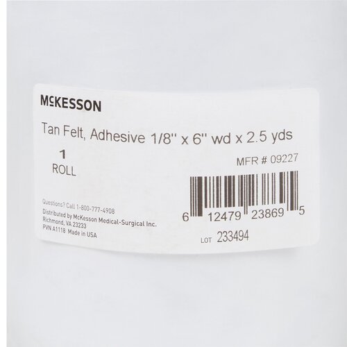 MON1112375RL - McKesson - McKesson Orthopedic Felt Roll Adhesive 6&quot; x 2-1/2 Yard Wool / Rayon NonSterile, 1/RL