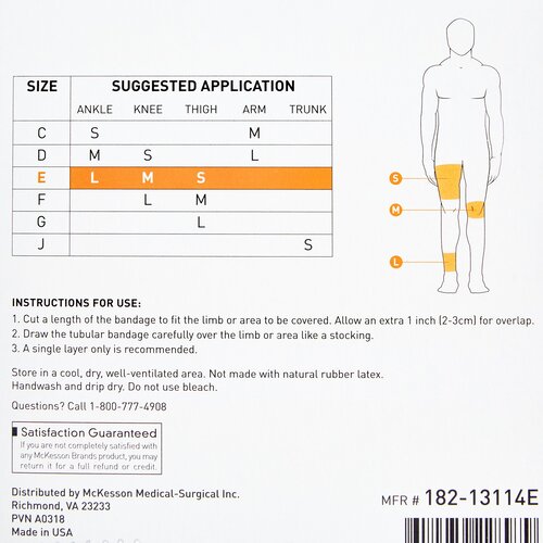 MON1112849CS - McKesson - McKesson Tubular Support Bandage Spandagrip 3-1/2 Inch X 11 Yard Standard Compression Pull On Natural Size E NonSterile, 12BX/CS