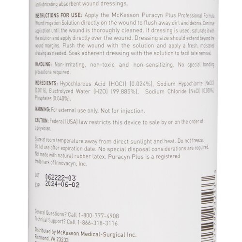 MON1113213EA - McKesson - McKesson Wound Irrigation Solution Puracyn Plus Professional 16.9 oz. Spray Bottle NonSterile, 1/ EA