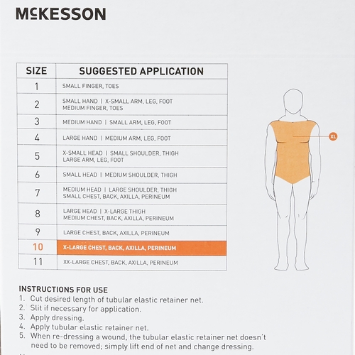 MON1113354CS - McKesson - McKesson Tubular Bandage X-Large Chest / Back / Perineum / Axilla Elastic Net 40-1/2 Inch X 25 Yards (102.9 cm X 22.9 m) Size 10, 1 EA/BX, 10BX/CS