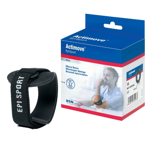 MON1116621EA - BSN Medical - Elbow Support Actimove&reg; EpiSport X-Small D-Ring / Hook and Loop Closure Strap Left or Right Forearm 8 to 9 Inch Forearm Circumference Black, 1/EA