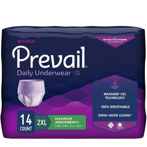 Prevail® Women's Daily Pull-On Incontinence Underwear, 2XL, 56/CS