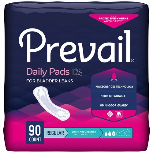 MON1129072CS - First Quality - First Quality Bladder Control Pad Prevail Daily Pads 9-1/4 Inch Light Absorbency Polymer One Size Fits Most Female Disposable, 30/BG, 3BG/CS