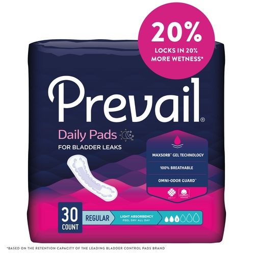 MON1129072CS - First Quality - First Quality Bladder Control Pad Prevail Daily Pads 9-1/4 Inch Light Absorbency Polymer One Size Fits Most Female Disposable, 30/BG, 3BG/CS