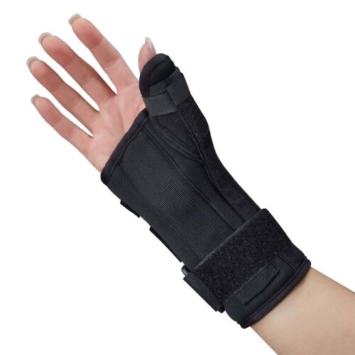 MON1132875EA - S2S Global - S2S Global Wrist Brace with Thumb Spica Polyester Foam / Nylon / Tricot Left Hand Black Large
