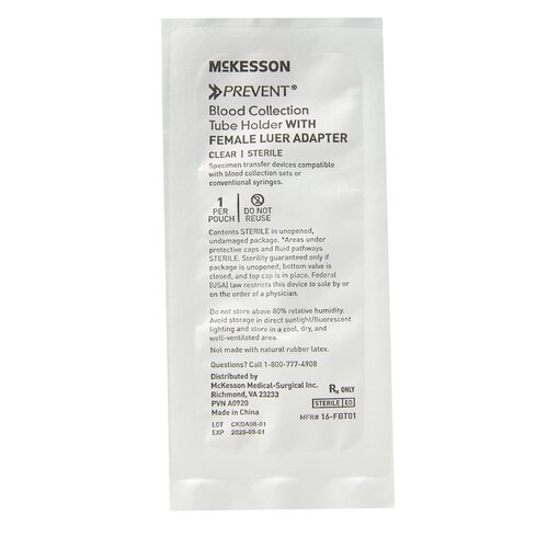 MON1136602CS - McKesson - McKesson Blood Transfer Device with Female Luer Adapter For the Needleless Transfer of Blood, 800/CS