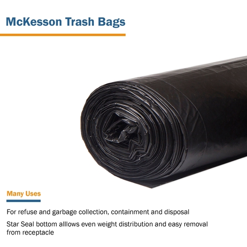 MON1137659CS - McKesson - Trash Bag 56 gal. Black LLDPE 1.5 mil 43 X 47 Inch Star Seal Bottom Coreless Roll, 100/CS
