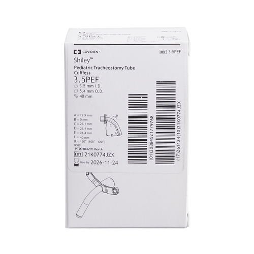 MON1141334EA - Medtronic - Tracheostomy Tube Shiley Cuffless Size 5 Uncuffed, 1/EA
