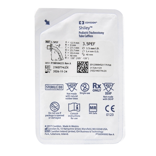 MON1141334EA - Medtronic - Tracheostomy Tube Shiley Cuffless Size 5 Uncuffed, 1/EA