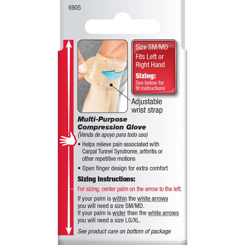 MON1141666EA - Mueller Sports - Mueller Sports Compression Glove Mueller Compression & Support Gloves Fingerless Small / Medium Over-the-Wrist Length Ambidextrous Stretch Fabric