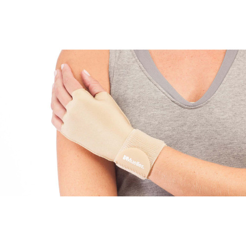 MON1141666EA - Mueller Sports - Mueller Sports Compression Glove Mueller Compression & Support Gloves Fingerless Small / Medium Over-the-Wrist Length Ambidextrous Stretch Fabric
