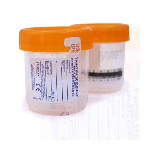 MON1141839CS - Starplex Scientific - Starplex Scientific Specimen Container Starplex StarCLICK 100 66 mm Height 100 mL (3.4 oz.) Screw Cap Patient Information Sterile