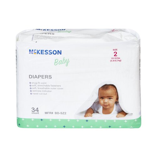 MON1144475CS - McKesson - McKesson Unisex Baby Diaper Tab Closure Size 2 Disposable, 136/CS