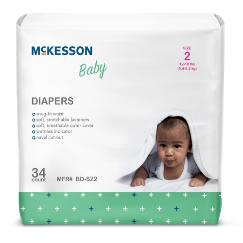 MON1144475CS - McKesson - McKesson Unisex Baby Diaper Tab Closure Size 2 Disposable, 136/CS
