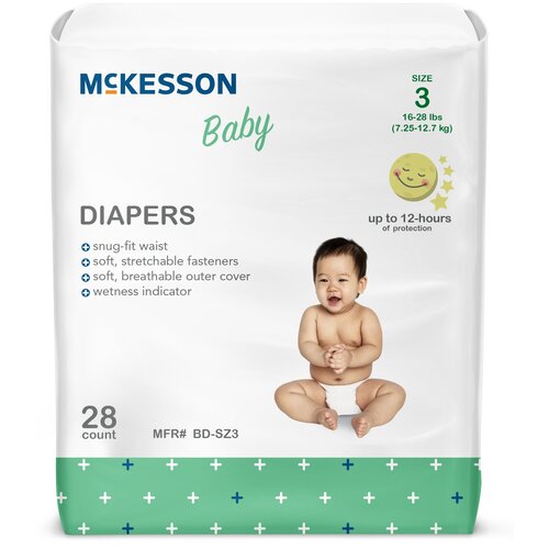 MON1144476CS - McKesson - McKesson Unisex Baby Diaper Tab Closure Size 3 Disposable, 112/CS