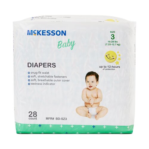 MON1144476CS - McKesson - McKesson Unisex Baby Diaper Tab Closure Size 3 Disposable, 112/CS