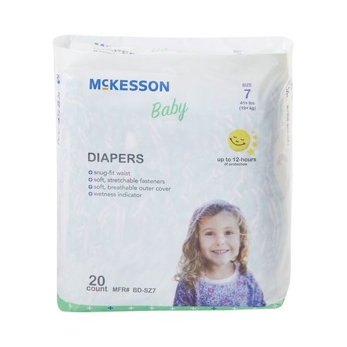MON1144480CS - McKesson - McKesson Unisex Baby Diaper Tab Closure Size 7 Disposable, 80/CS