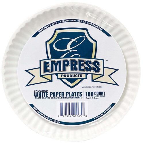 MON1152378CS - RJ Schinner Co - RJ Schinner Co Plate Empress White Single Use Uncoated Paper 9 Inch Diameter, 12/CS