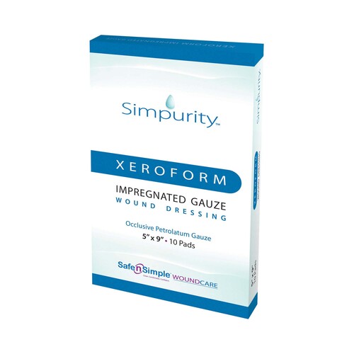 MON1153709CS - Safe N Simple - Safe N Simple Xeroform Petrolatum Impregnated Dressing Simpurity&trade; Rectangle 5 X 9 Inch Sterile, 100/CS