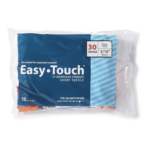 MON1156896CS - MHC Medical - MHC Medical Insulin Syringe with Needle EasyTouch 1 mL 30 Gauge 5/16 Inch Attached Needle Without Safety, 100/BX, 5BX/CS