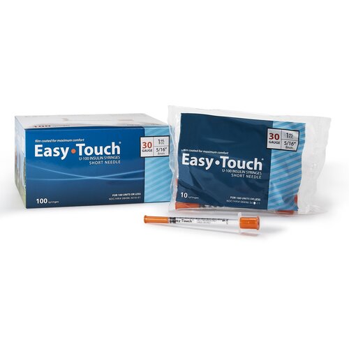MON1156896CS - MHC Medical - MHC Medical Insulin Syringe with Needle EasyTouch 1 mL 30 Gauge 5/16 Inch Attached Needle Without Safety, 100/BX, 5BX/CS