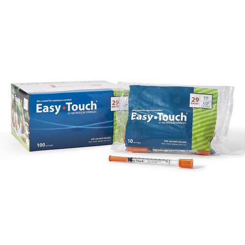 MON1156907CS - MHC Medical - MHC Medical Standard Insulin Syringe with Needle EasyTouch 1 mL 1/2 Inch 29 Gauge NonSafety Thin Wall