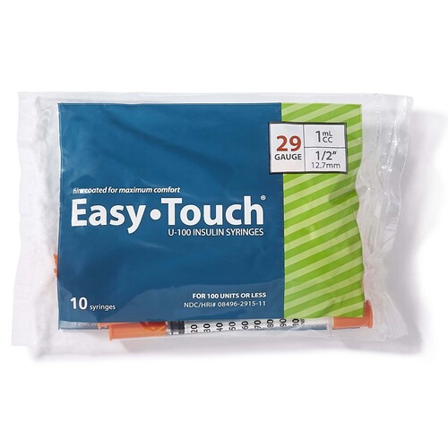 MON1156907CS - MHC Medical - MHC Medical Standard Insulin Syringe with Needle EasyTouch 1 mL 1/2 Inch 29 Gauge NonSafety Thin Wall
