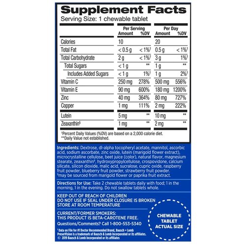 MON1158294BT - Bausch & Lomb - Vitamin Supplement PreserVision&reg; Areds 2 Chewable Tablet 60 per Bottle Mixed Berry Flavor