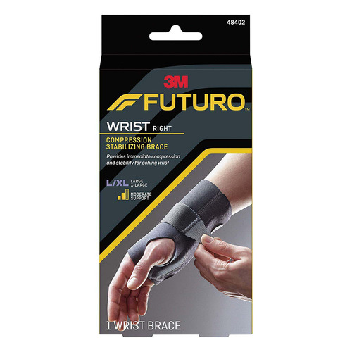 MON1158331CS - 3M - Wrist Brace Futuro&trade; Compression Stabilizing Low Profile Aluminum / Nylon / Polyester / Polyethylene / Spandex / Silicone Right Hand Black Large / X-Large
