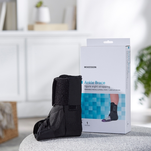 MON1159073EA - McKesson - McKesson Ankle Brace Medium Lace-Up / Figure-8 Strap / Hook and Loop Closure Left or Right Foot, 1/EA