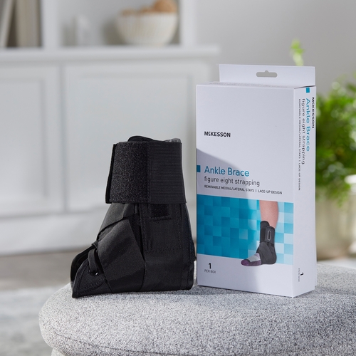 MON1159075EA - McKesson - McKesson Ankle Brace x-Large Lace-Up / Figure-8 Strap / Hook and Loop Closure Left or Right Foot, 1/EA
